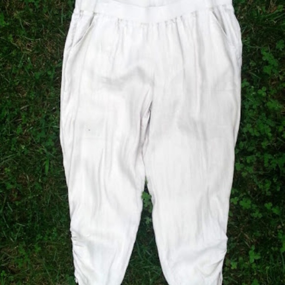 Ellen Tracy tan linen capri pants drawstring legs sz 16 - Picture 3 of 5
